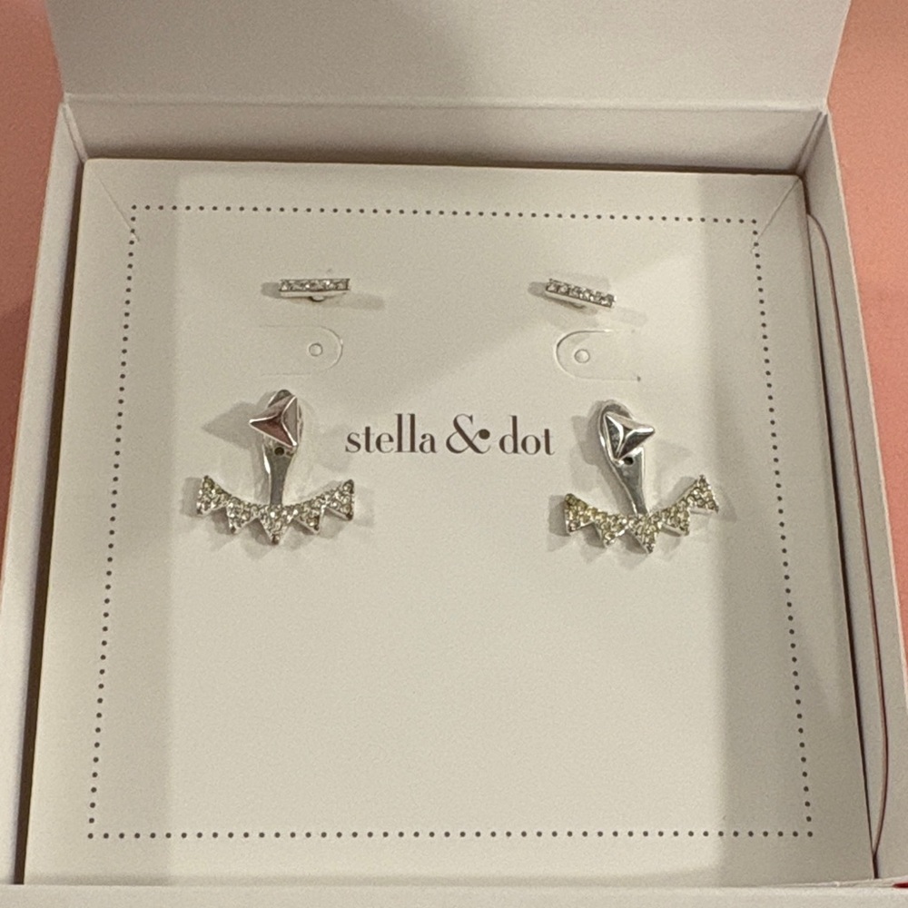 Stella & Dot Silver Pave Triangke Ear Jacket Earrings